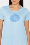Rosaline Geo Blooms Knit Cotton Mid Length Nightdress  - Airy Blue — thumbnail 5